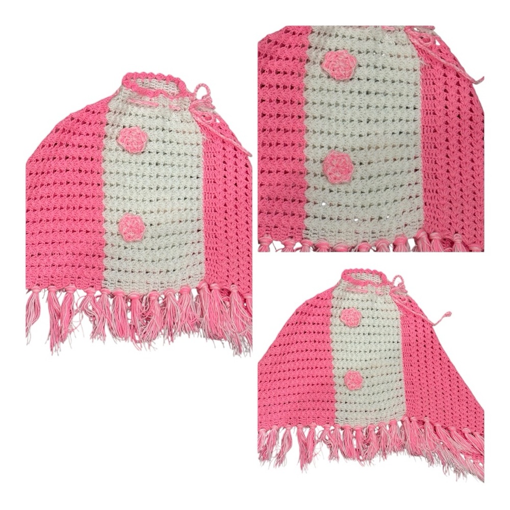 Handmade Pink and White Crochet Poncho - NEW